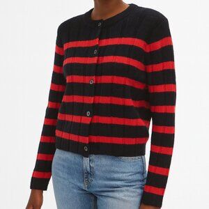 Zara Striped Knit Cardigan Sweater Navy Red Button Front Medium